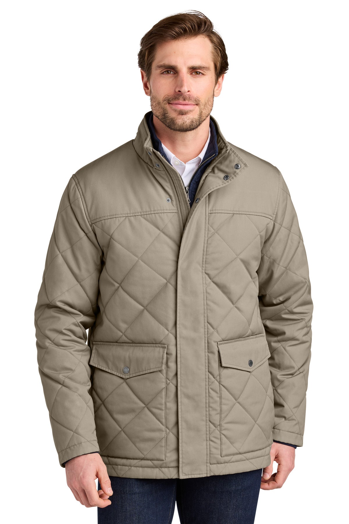 Brooks Brothers Field Coat BB18605 in khaki, front view showcasing durable fabric and classic design for outdoor wear.