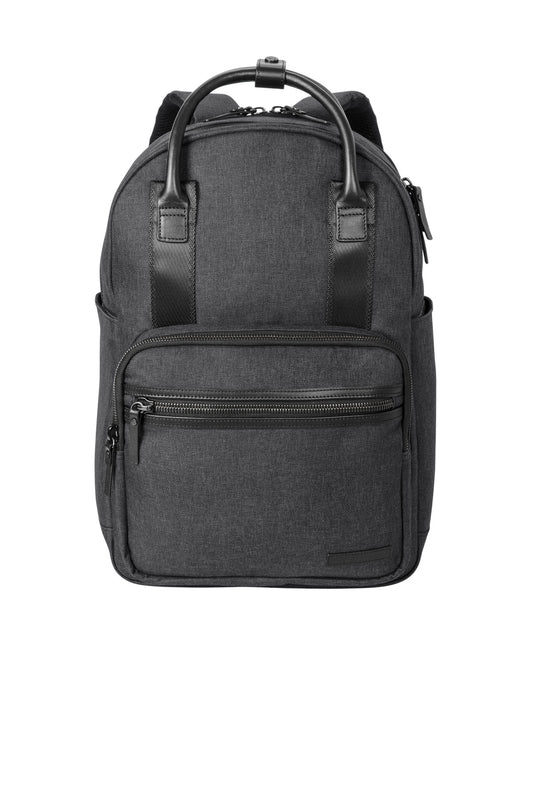 Brooks Brothers Grant dual-handle backpack in heather grey with a sleek design and dual top handles on a plain background.