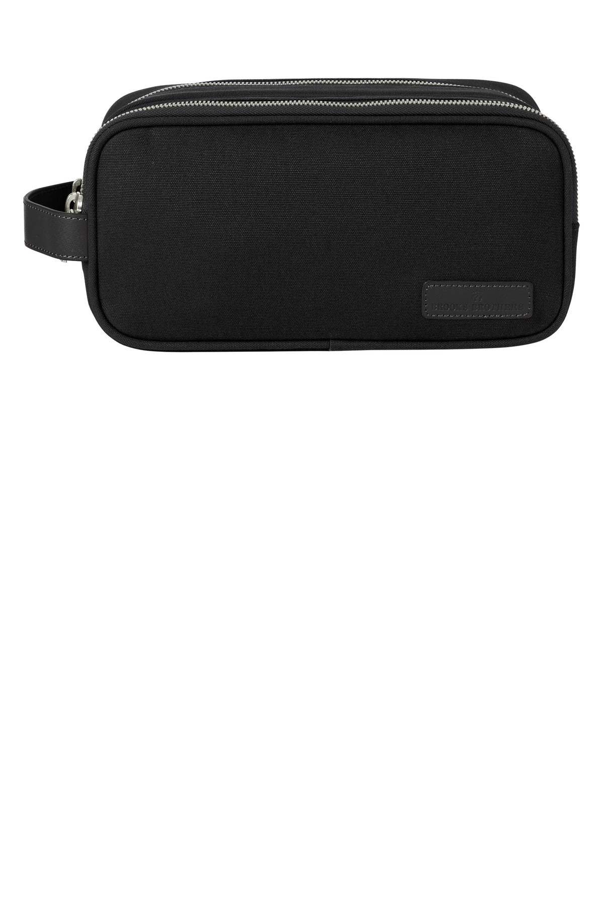 Black Brooks Brothers Wells Dopp Kit BB18870 toiletry bag with a sleek, rectangular design and zip closure.