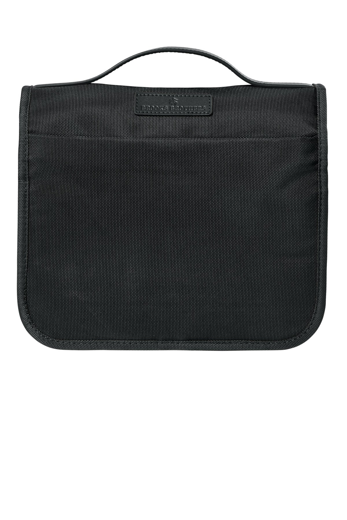 Brooks Brothers Oxford Small Travel Bag in deep black, front view showing sleek design and sturdy handles.