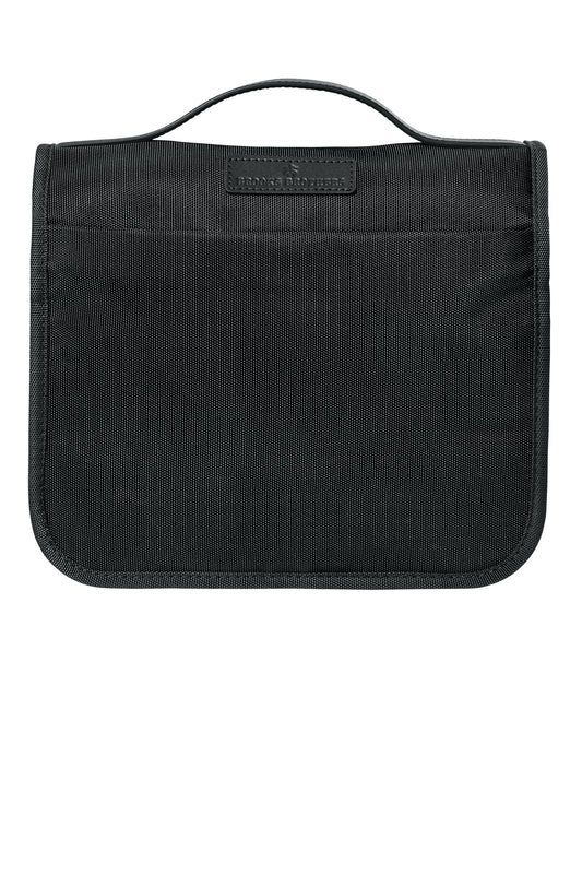 Brooks Brothers Oxford Small Travel Bag in deep black, front view showing sleek design and sturdy handles.