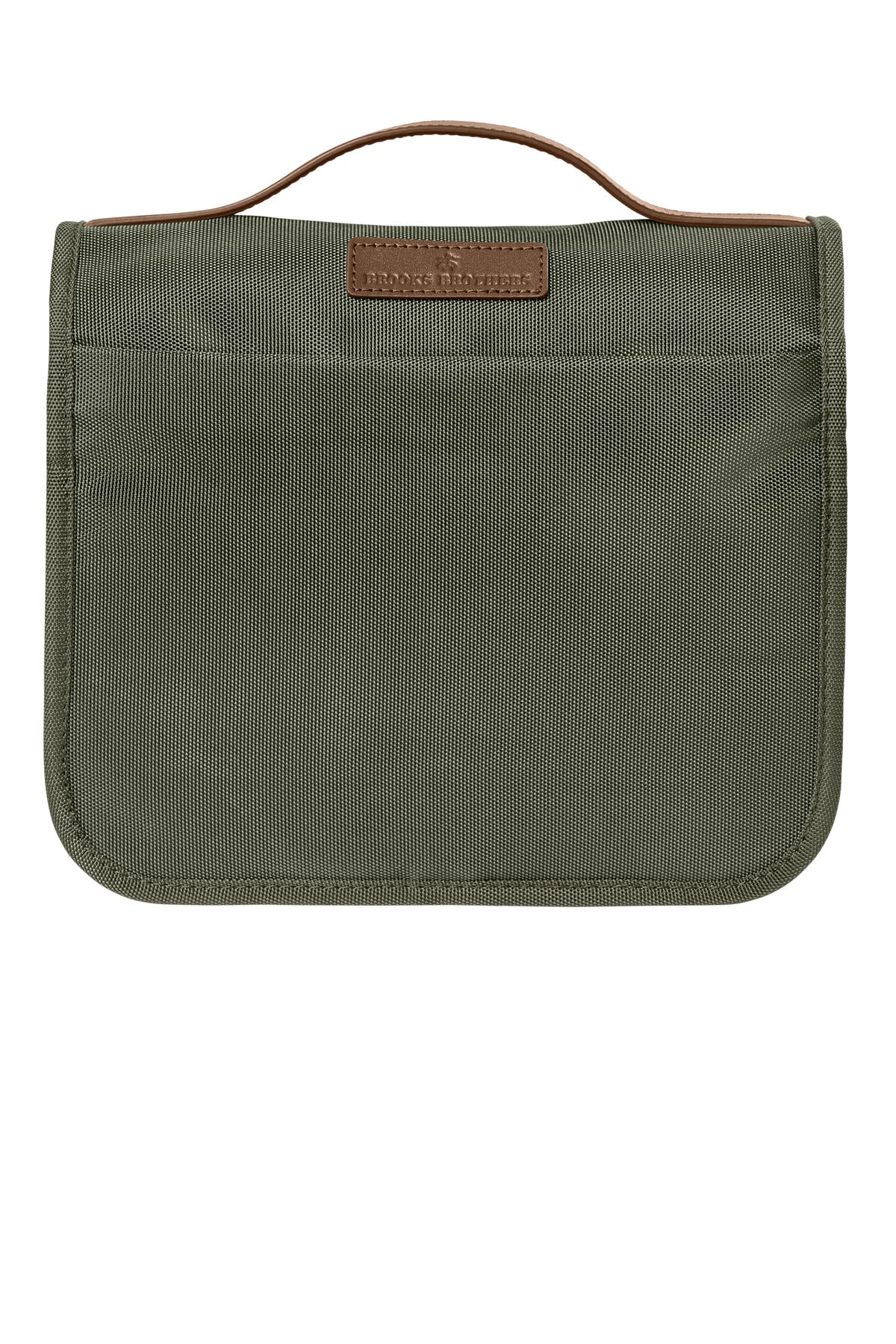 Brooks Brothers Oxford Small Travel Bag in noble green with front view showing leather handles and compact design.
