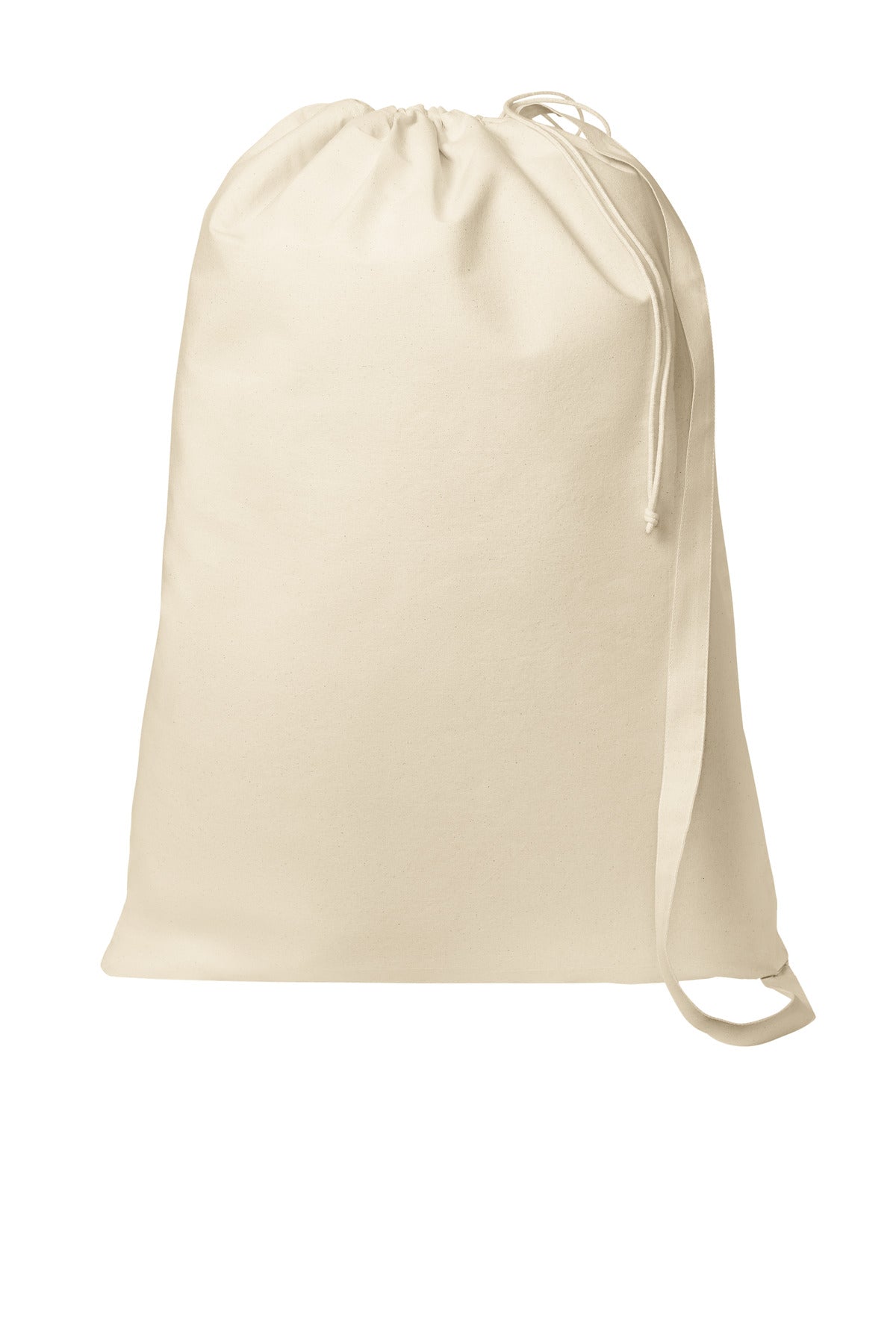Port Authority Core Cotton Laundry Bag in natural color, flat front view showing durable fabric and spacious design for laundry storage.