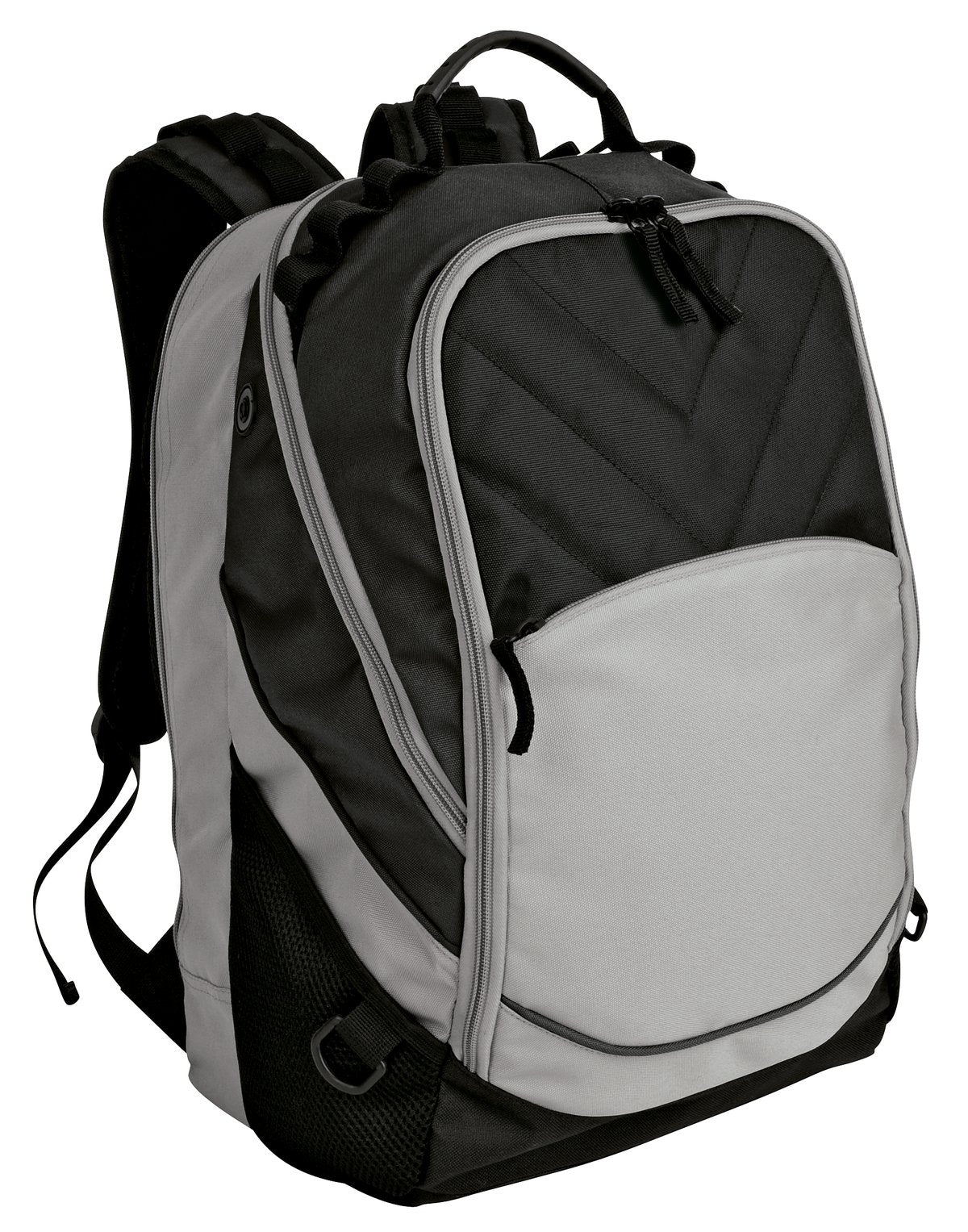 Port Authority Xcape™ computer backpack in black and grey with multiple compartments and padded shoulder straps.