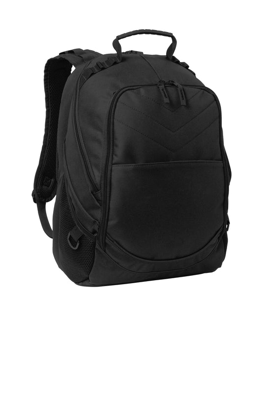 Black Port Authority Xcape™ Computer Backpack with front compartments and padded shoulder straps, designed for convenient daily use.