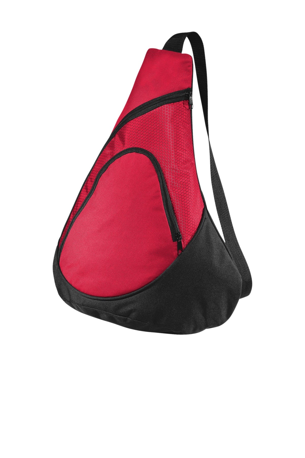 Red Port Authority Honeycomb Sling Pack with adjustable strap and multiple compartments, shown from the flat front view.