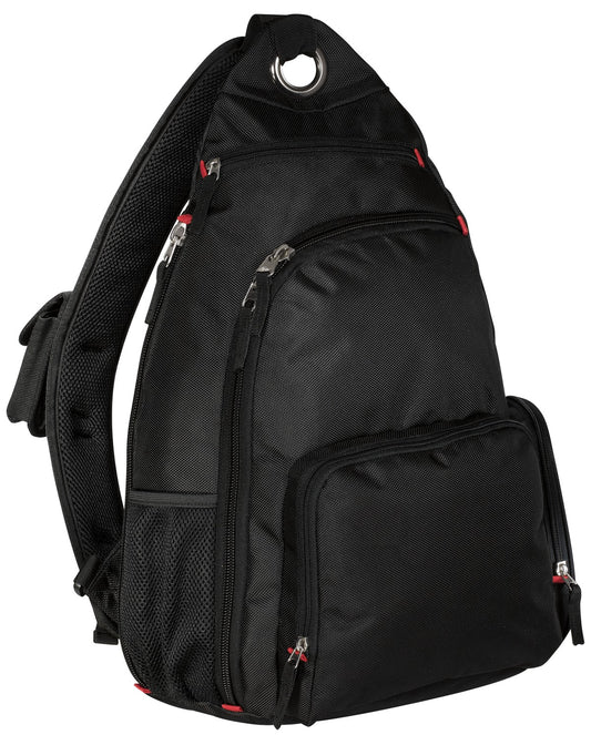 Black Port Authority sling pack with adjustable strap and multiple compartments, designed for convenient everyday carrying.