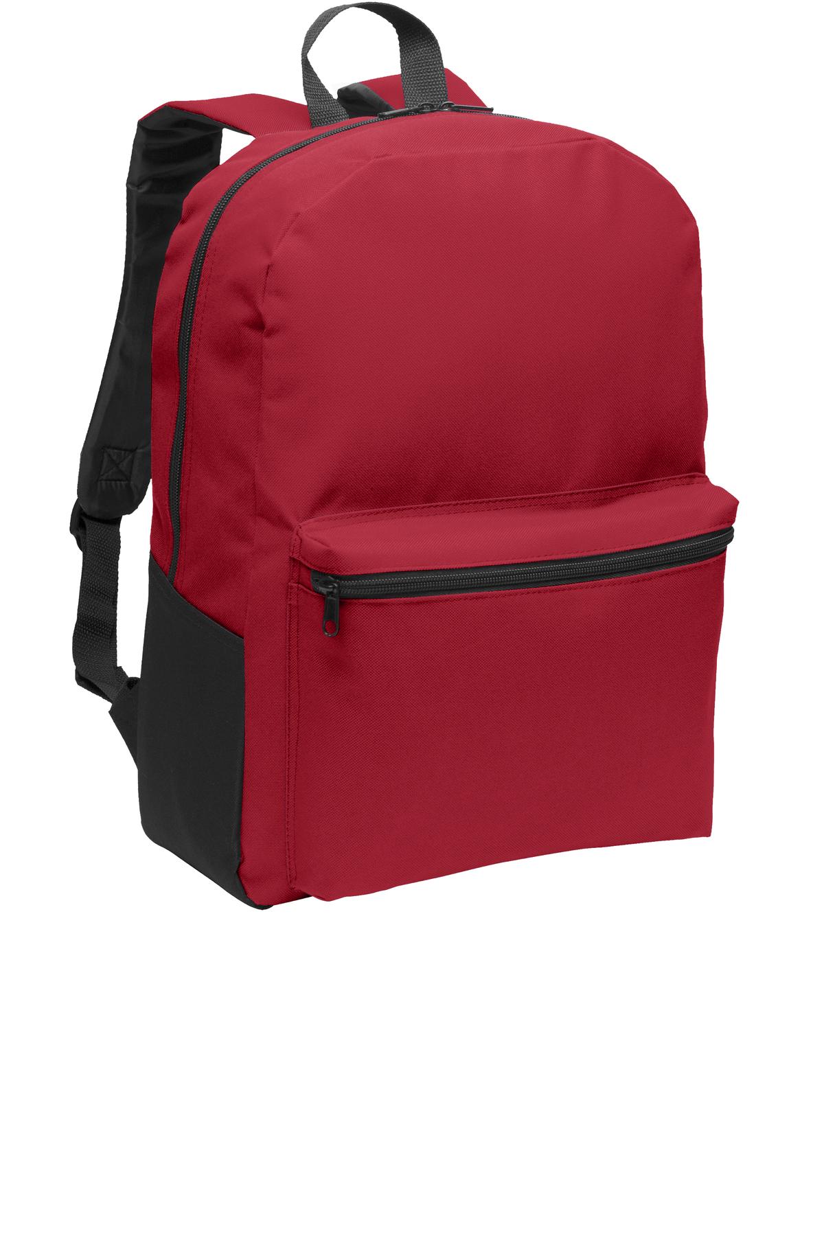 Red Port Authority Value Backpack showing front view with adjustable shoulder straps and spacious main compartment.