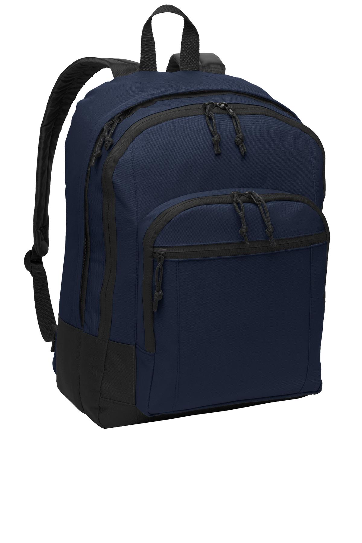 Navy Port Authority Basic Backpack with front zip pocket and padded shoulder straps, designed for everyday use.