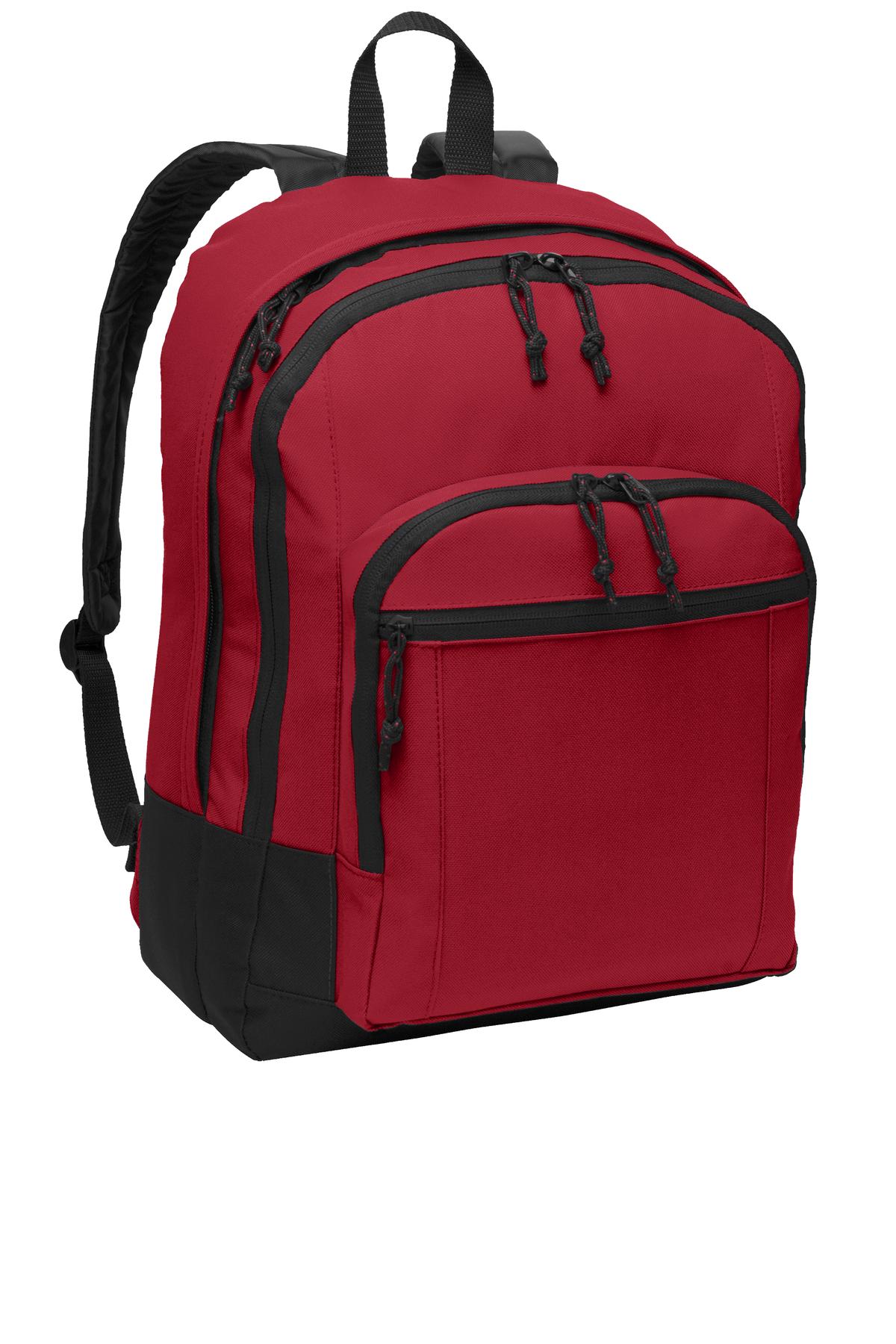 Red Port Authority Basic Backpack with front zipper pocket and adjustable padded shoulder straps.