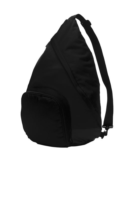 Black Port Authority Active Sling Pack with front zipper pocket and adjustable strap, designed for active use.