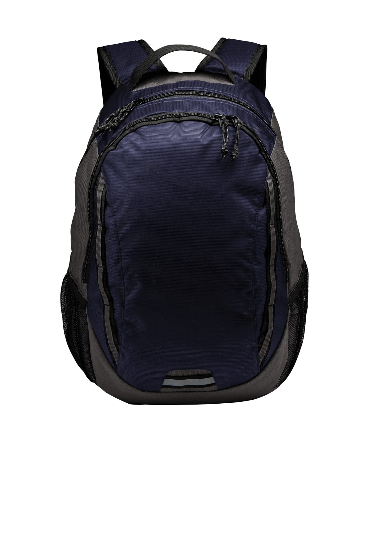 Port Authority Ridge Backpack in deep navy and dark charcoal, showing a flat front view with adjustable shoulder straps.