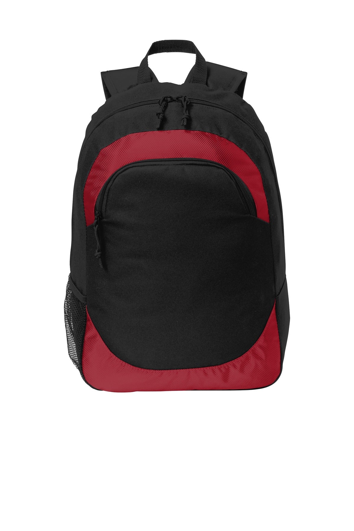 Port Authority Circuit Backpack in rich red and black, shown flat with adjustable straps and multiple compartments.