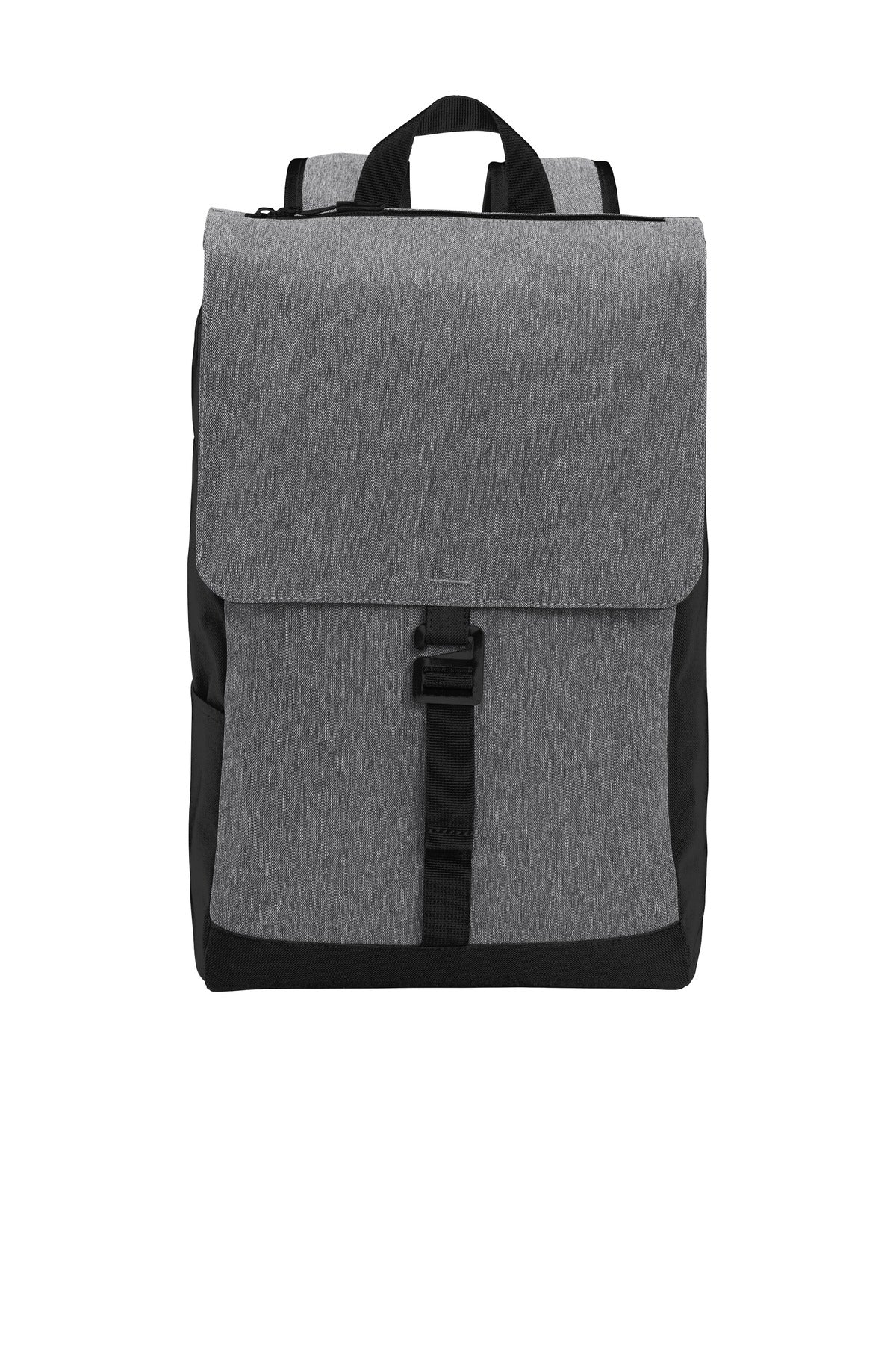 Heathergrey and black Port Authority Access Rucksack with front zip pocket and padded shoulder straps.