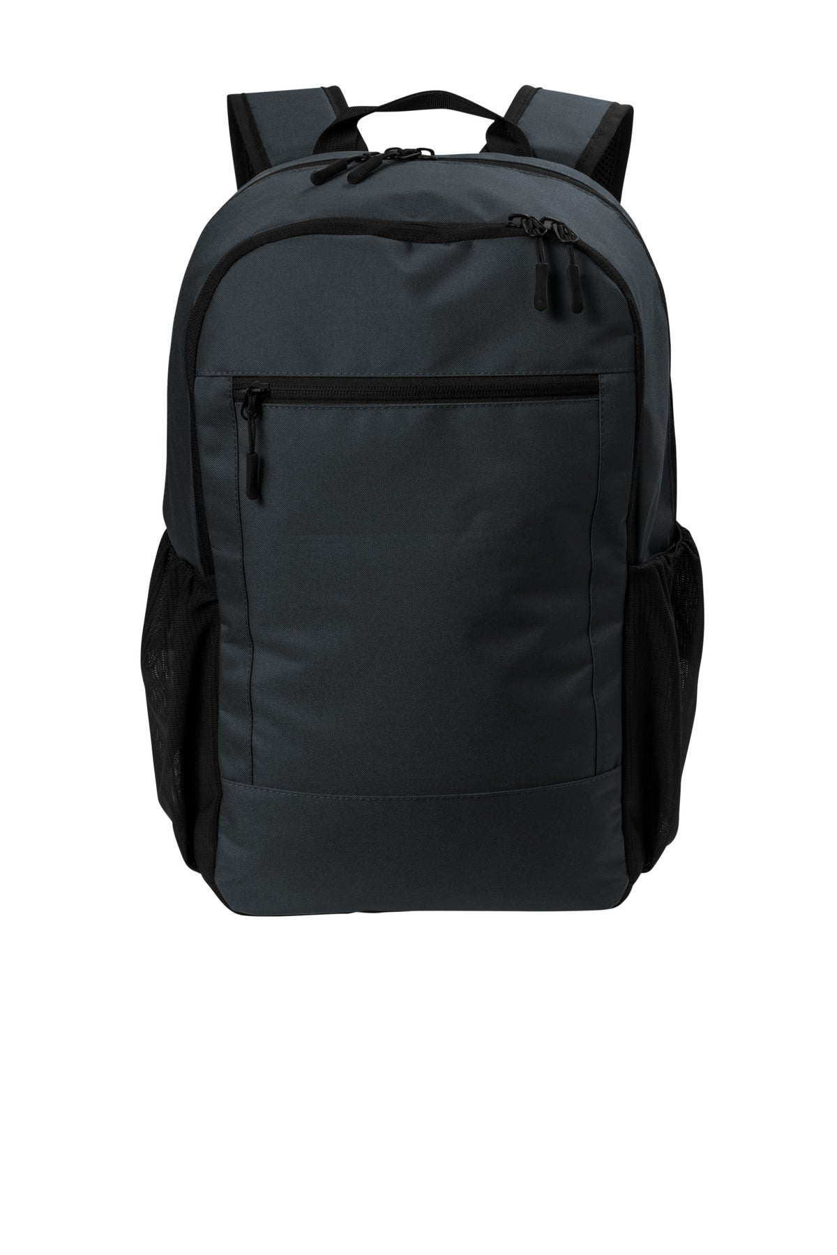 Port Authority Daily Commute Backpack in grey smoke, shown flat front view with multiple compartments and padded shoulder straps.