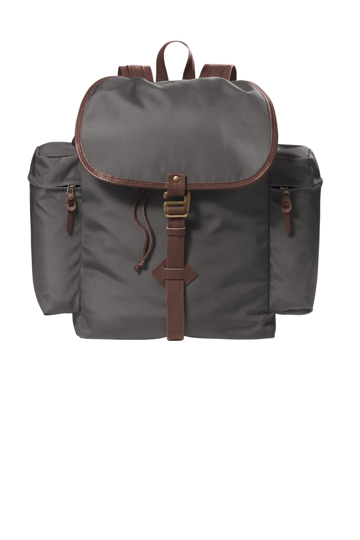 Port Authority The Original Pack backpack in black with front zipper pocket and adjustable straps, shown flat from front view.