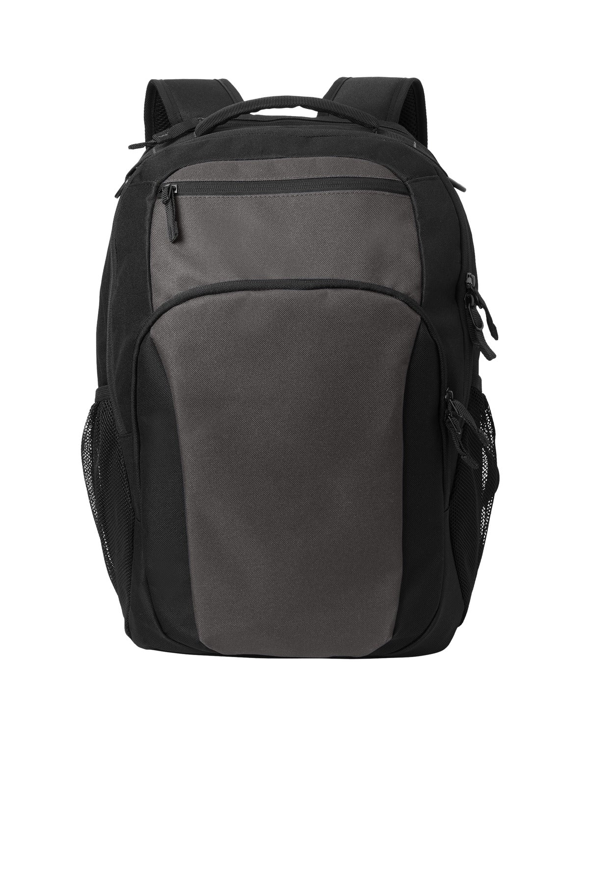 Port Authority Transport Backpack in dark charcoal black with front pocket and padded straps, designed for comfortable carrying.
