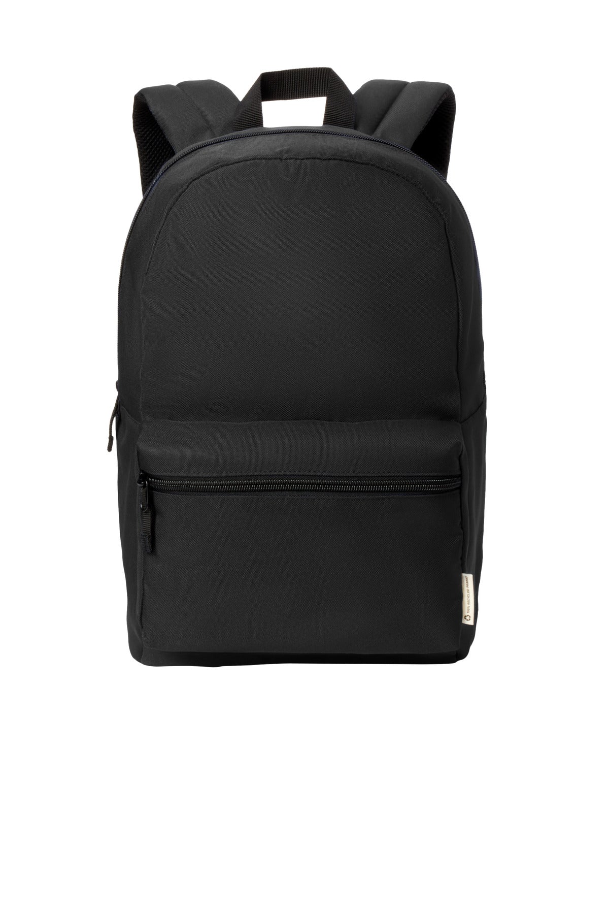 Deep black Port Authority C-FREE recycled backpack BG270 with flat front design and multiple compartments.