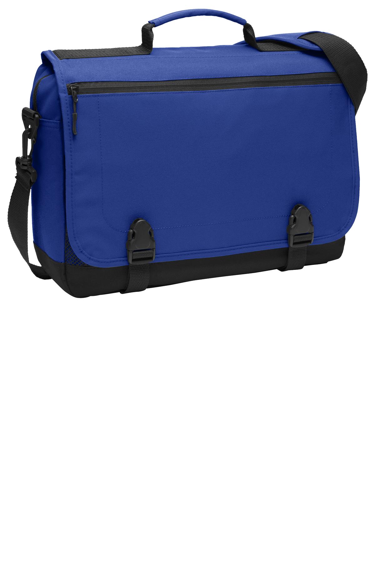 Port Authority ® Messenger Briefcase in twilight blue showing front view with adjustable shoulder strap and multiple compartments.