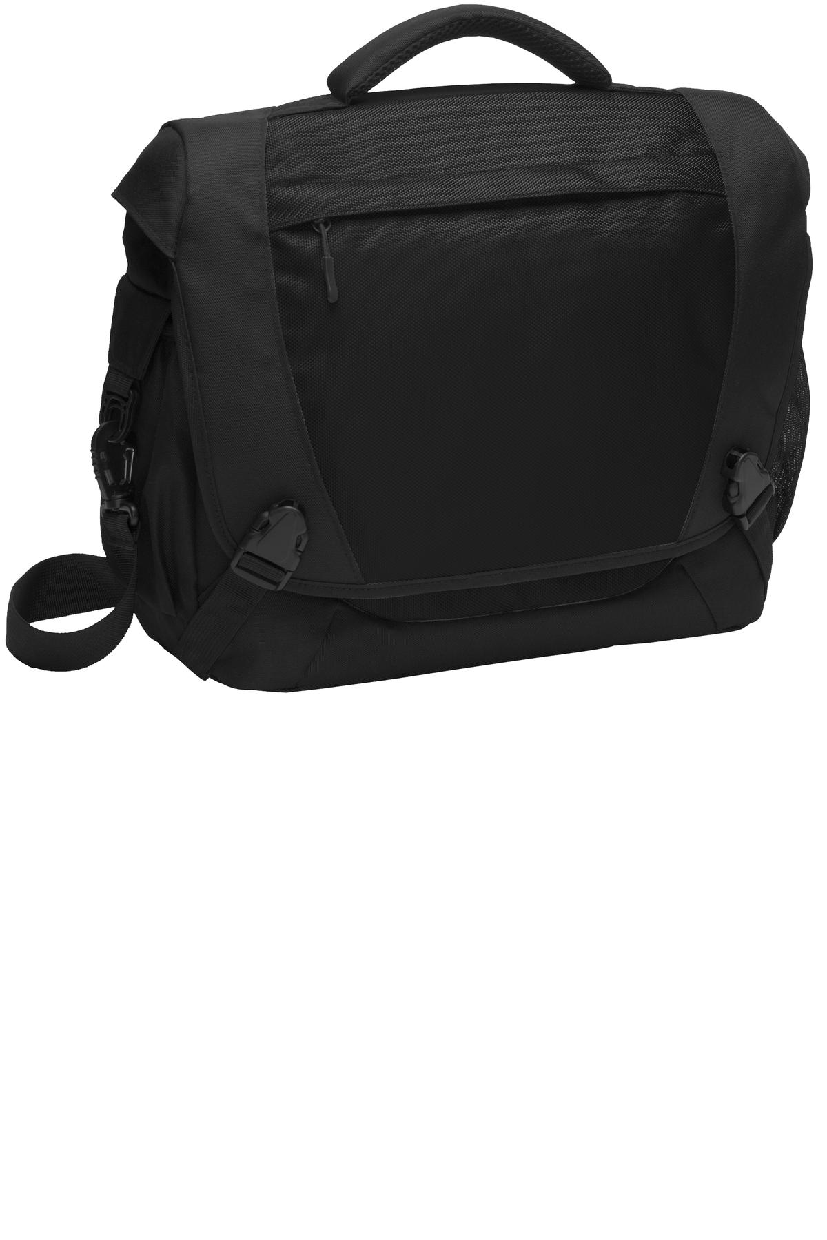Black Port Authority ® Computer Messenger bag with front pocket and adjustable shoulder strap, designed for carrying laptops and accessories.
