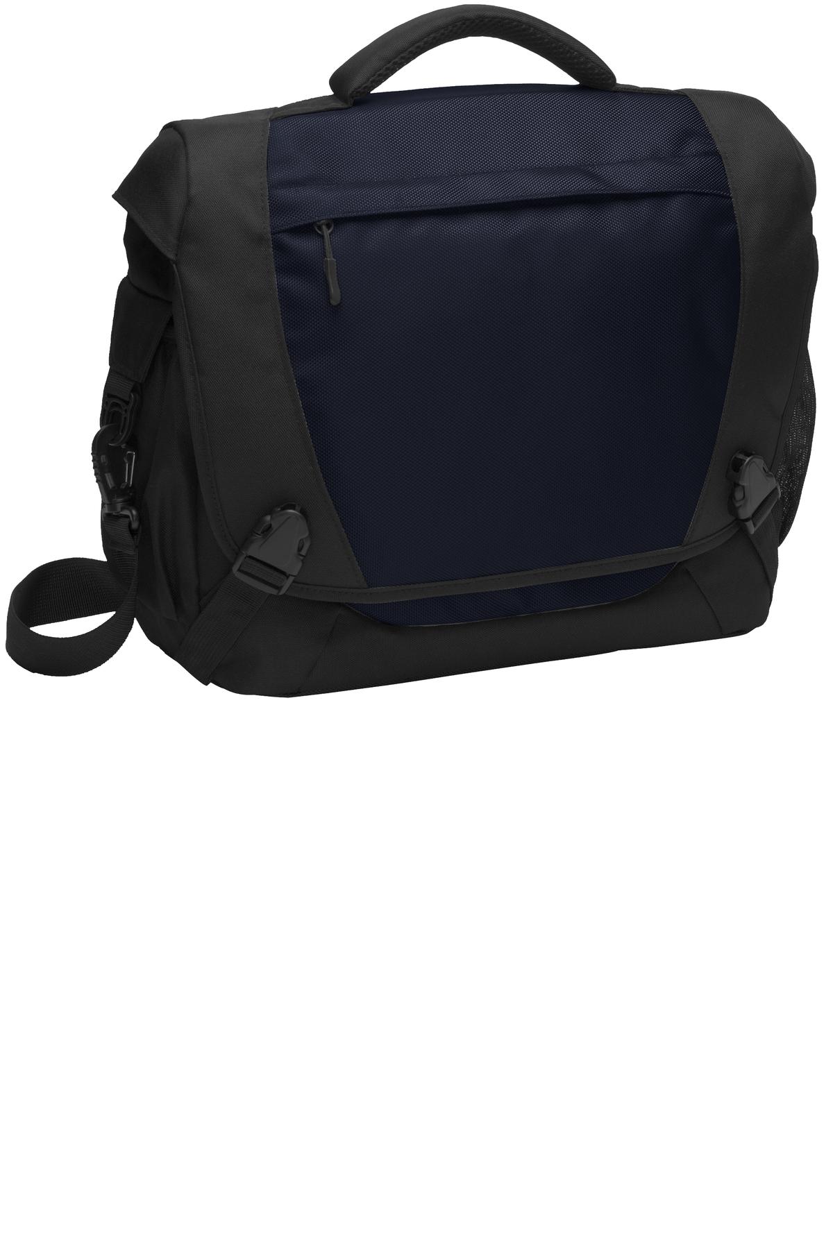 Port Authority® Computer Messenger Bag in dark steel blue, front view showing adjustable shoulder strap and multiple compartments.