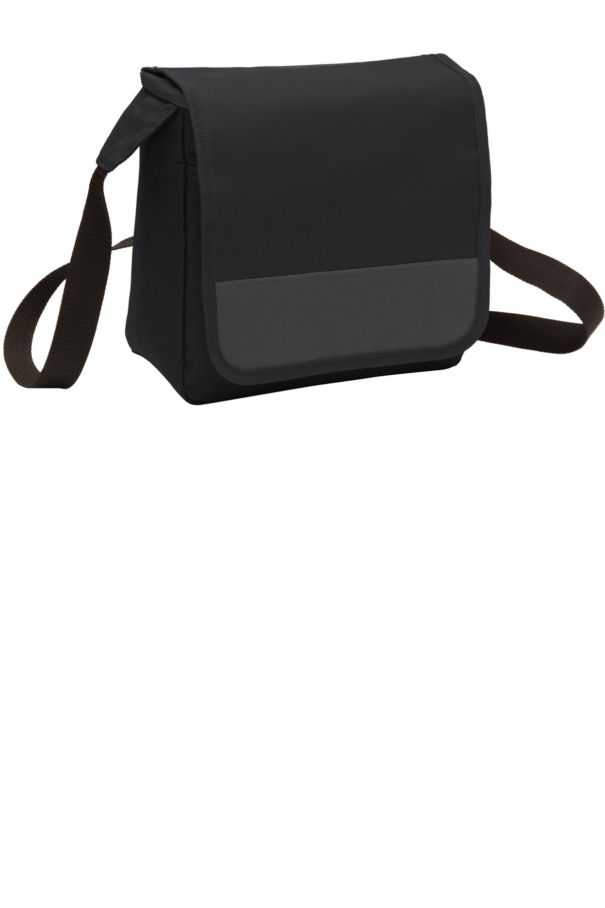Black Port Authority Lunch Cooler Messenger bag with front zipper pocket and adjustable shoulder strap.