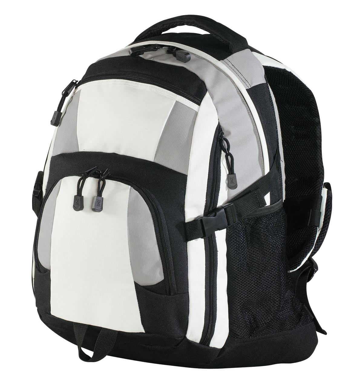 Black and grey Port Authority Urban Backpack with multiple compartments and padded straps, designed for everyday use.