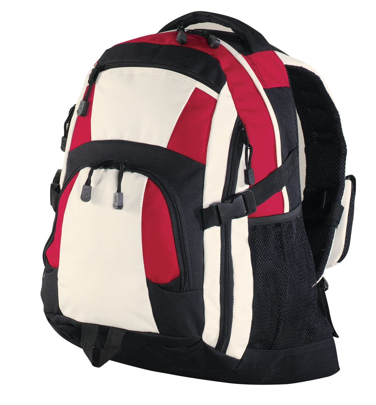 Red Port Authority Urban Backpack with multiple compartments, adjustable straps, and padded shoulder straps for comfort.