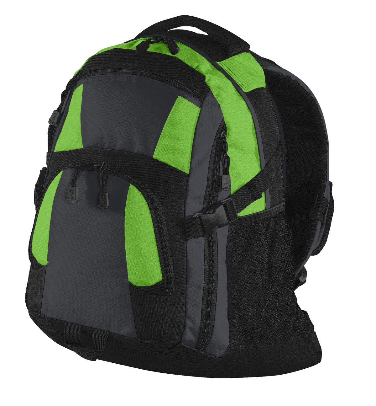 Port Authority Urban Backpack in lime magnet grey and black, featuring multiple compartments and adjustable straps.