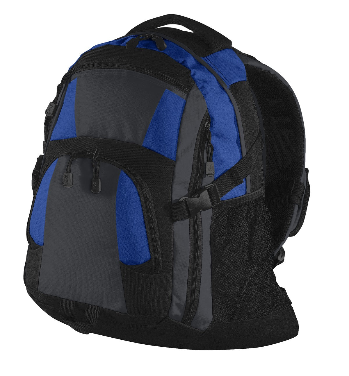 Port Authority Urban Backpack in royal magnet grey and black, front view showing multiple compartments and sturdy handle.