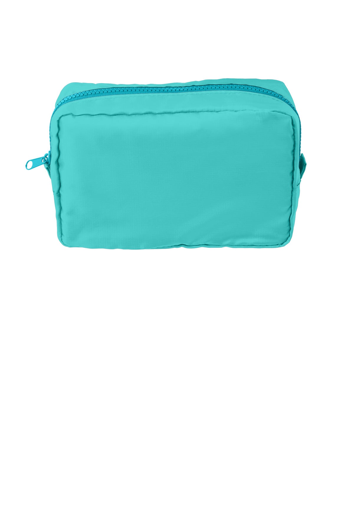 Port Authority stash dimensional pouch in maui blue and tropical blue, flat front view, 5-pack storage pouches.