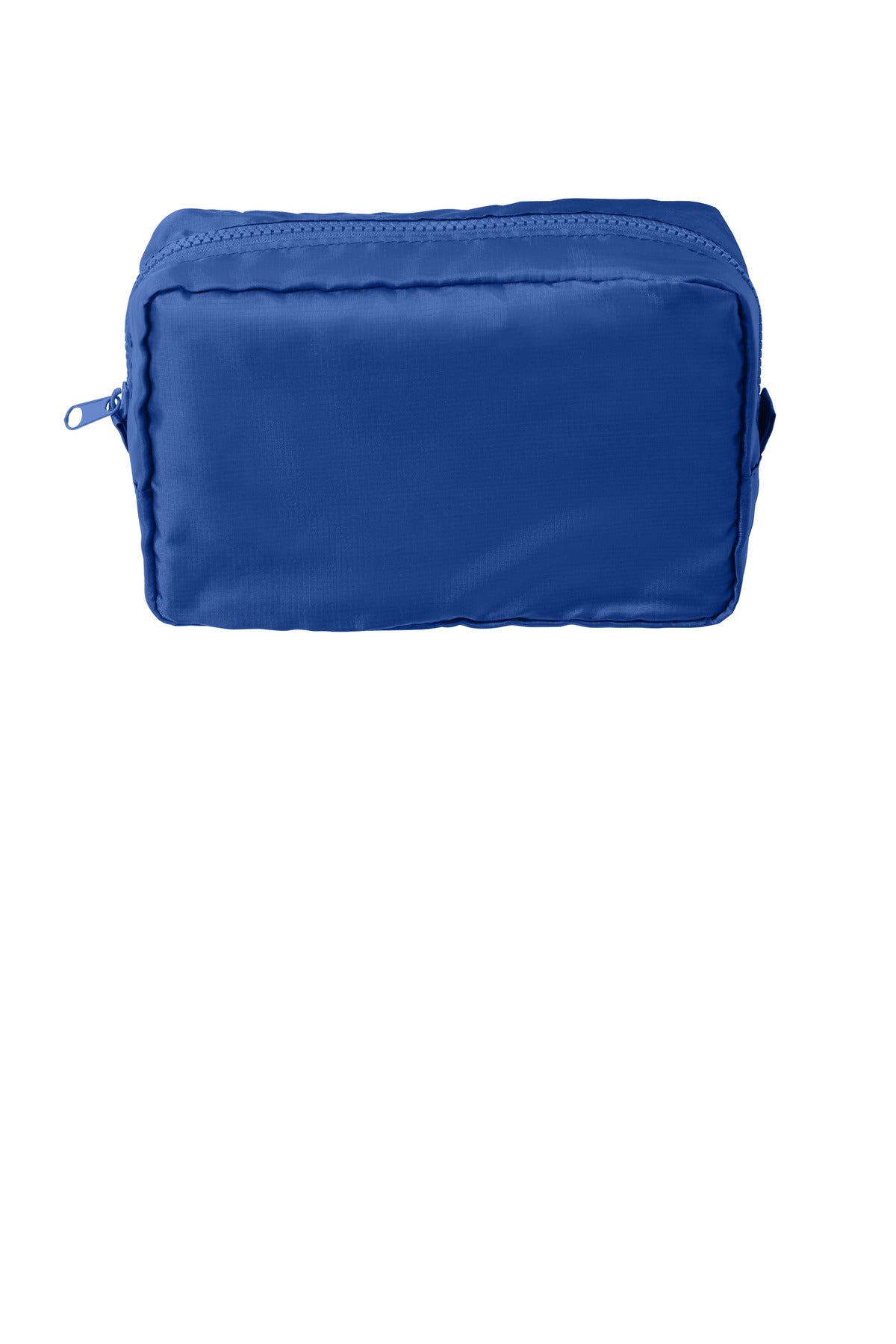 Port Authority Stash Dimensional Pouch 5-pack, flat front view showing navy blue fabric and zippered compartments.