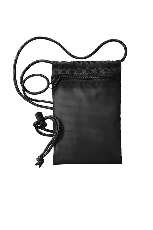 Port Authority Stash Crossbody Pouch in deep black, 5-pack, showing flat front view with zip closure and adjustable strap.
