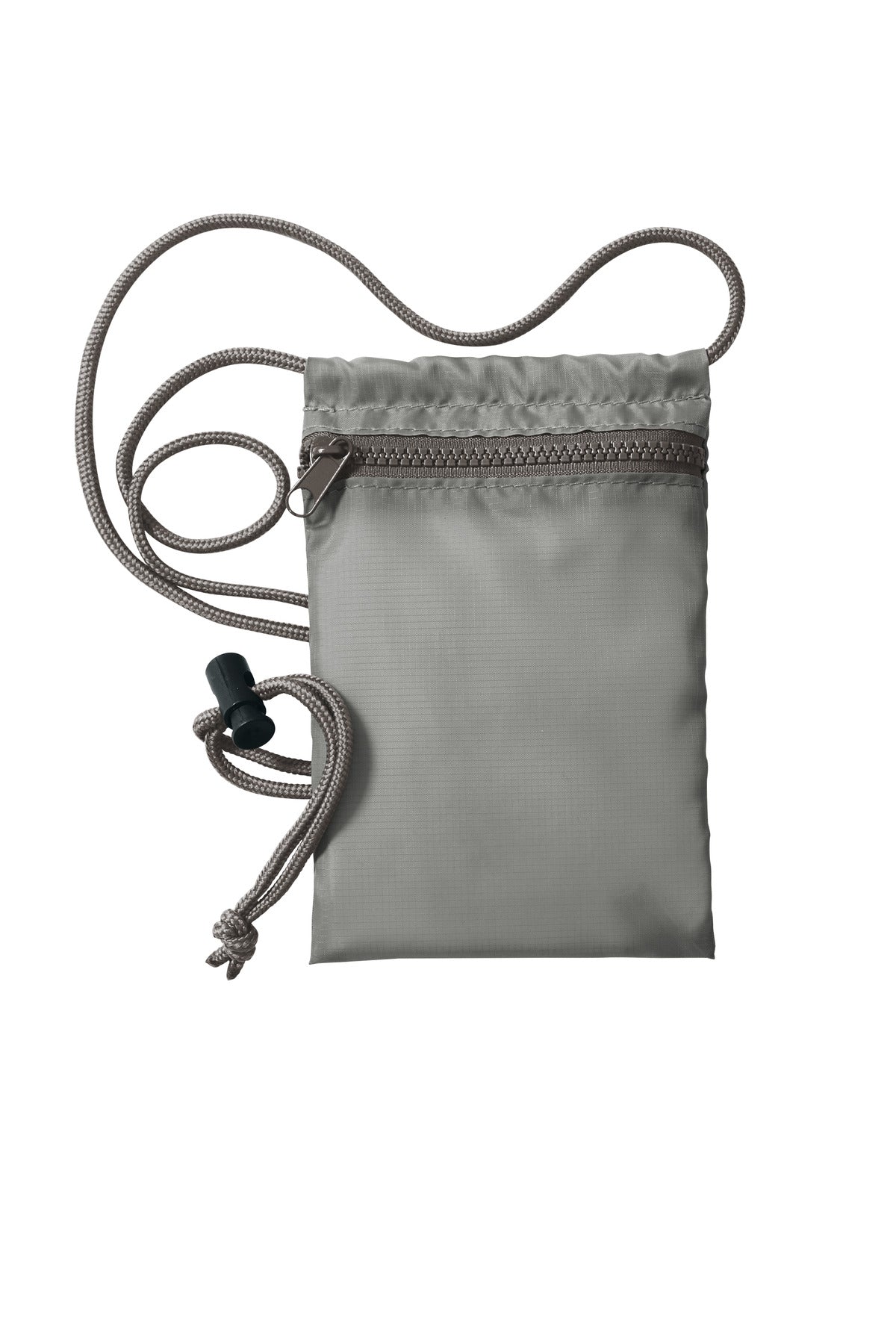 Port Authority Stash Crossbody Pouch in Gusty Grey Deep Smoke, flat front view, showing compact design and adjustable strap.