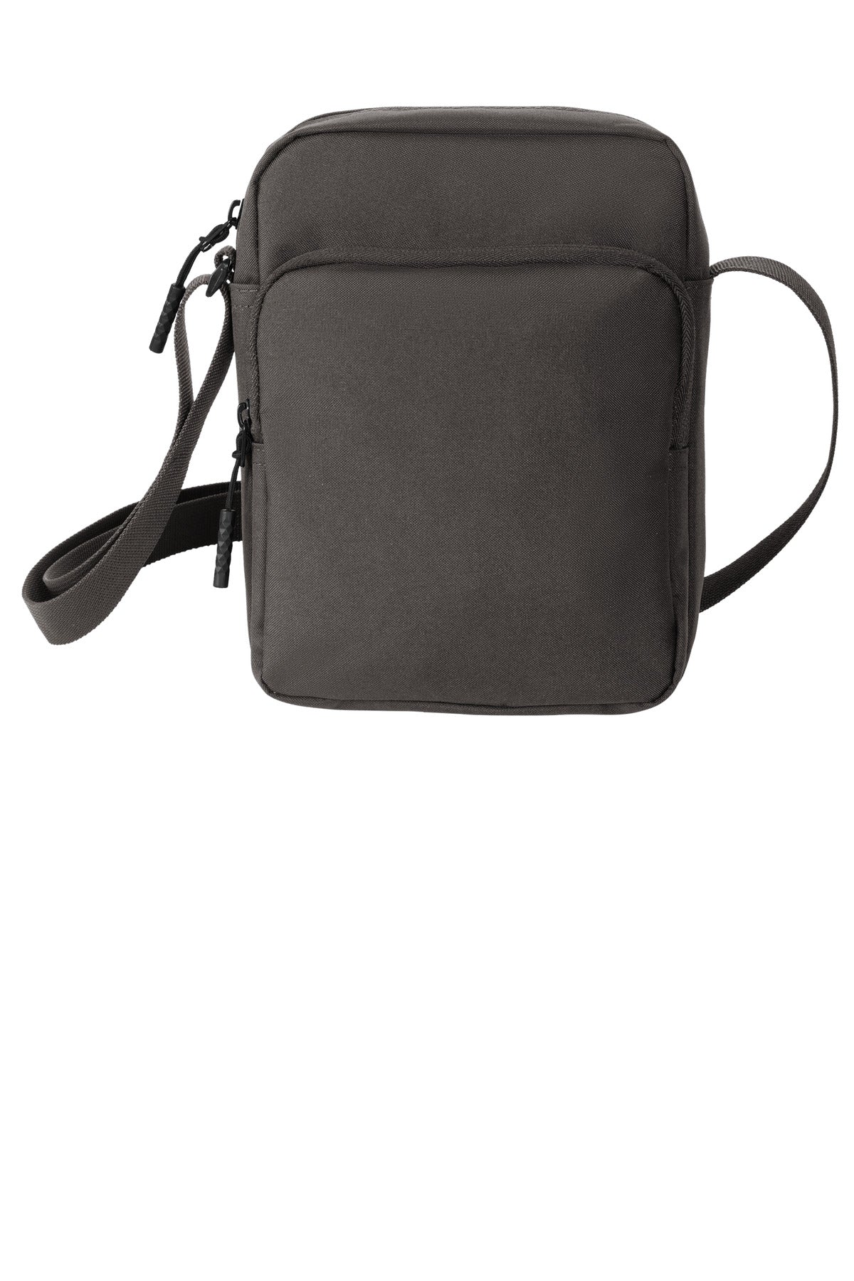 Dark charcoal Port Authority upright crossbody bag BG918 with adjustable strap and multiple compartments.