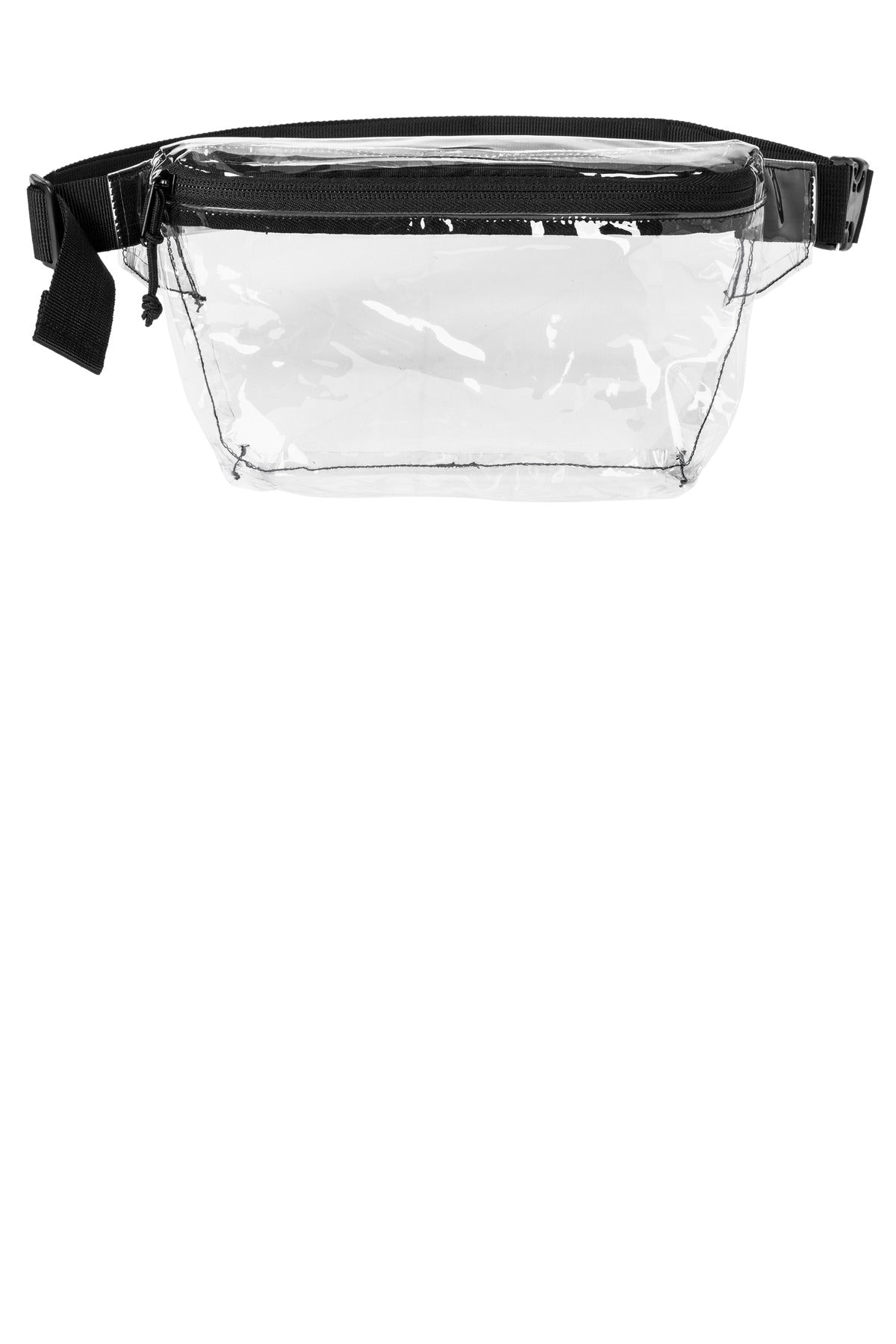 Port Authority clear hip pack with black accents, featuring adjustable strap and multiple compartments for convenient storage.