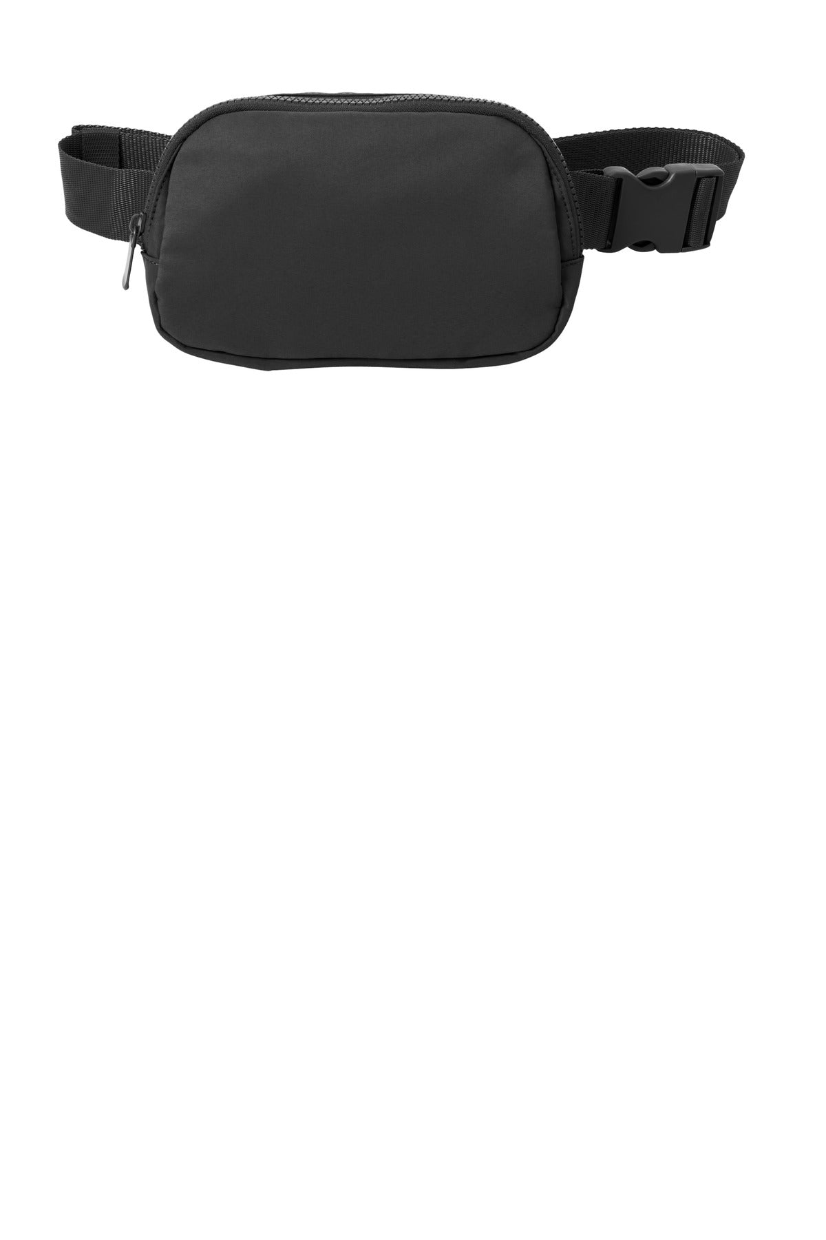 Port Authority matte hip pack in deep black, shown from a flat front view with adjustable strap and sleek design.