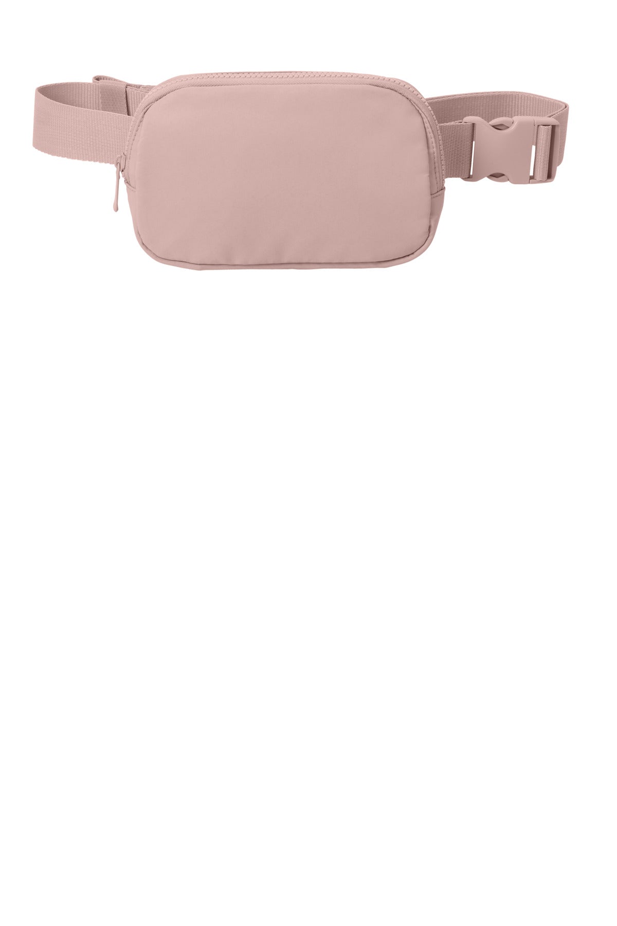 Port Authority matte hip pack in rose quartz color, front view showcasing compact design and adjustable strap.