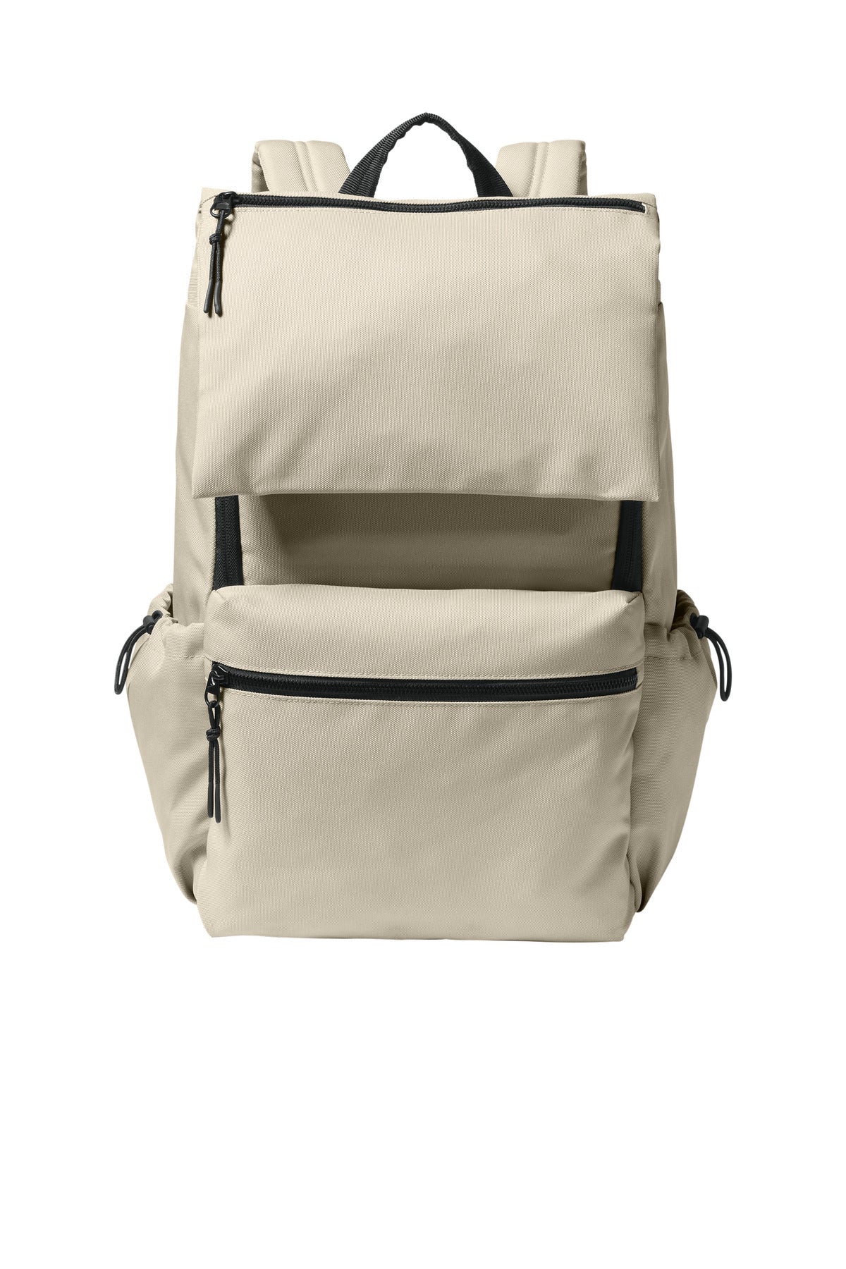 Port Authority Matte Oxford Backpack in Sahara color, front view showing durable fabric and spacious design.
