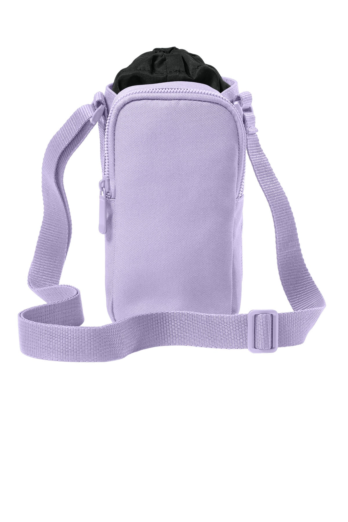 Bright lavender Port Authority Matte Oxford Hydration Crossbody bag with front view, showcasing its sleek design and adjustable strap.