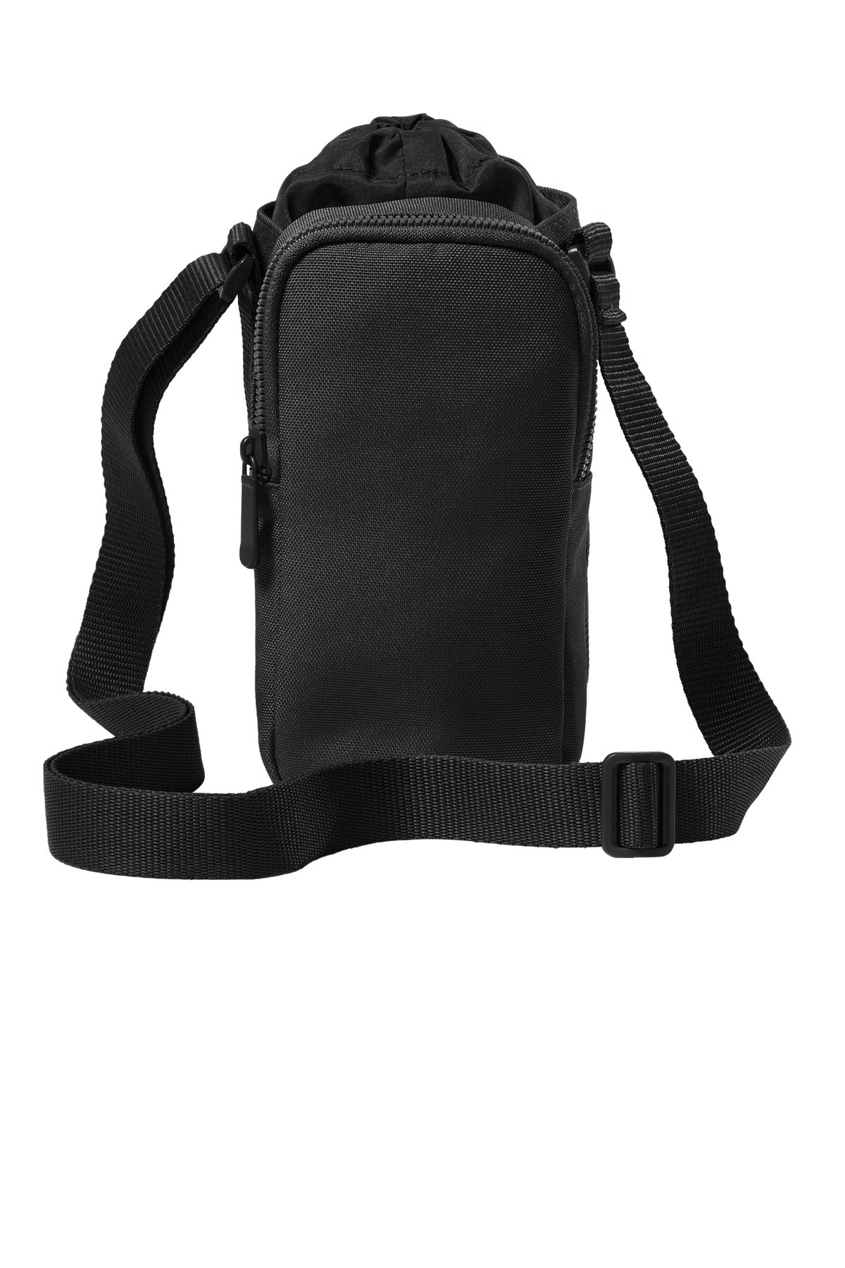 Port Authority Matte Oxford Hydration Crossbody bag in deep black, front view showing sleek design and adjustable strap.