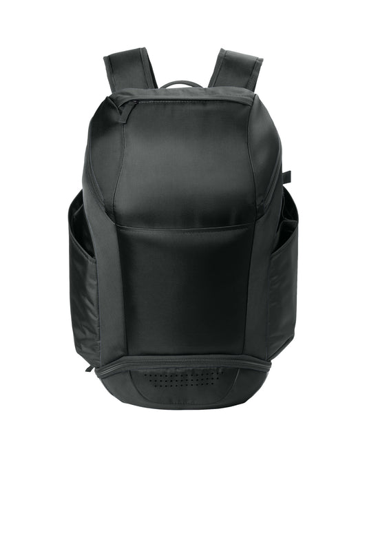 Black Sport-Tek Club Rec Pack BST201 with front view of the backpack showing multiple compartments.