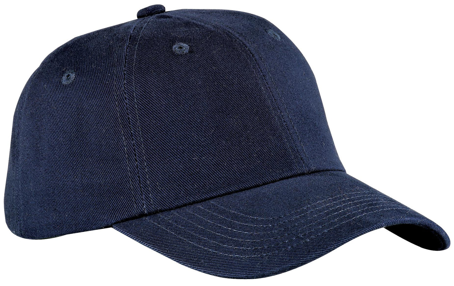 Navy Port Authority unstructured brushed twill cap with curved brim and adjustable strap, casual headwear for men and women.