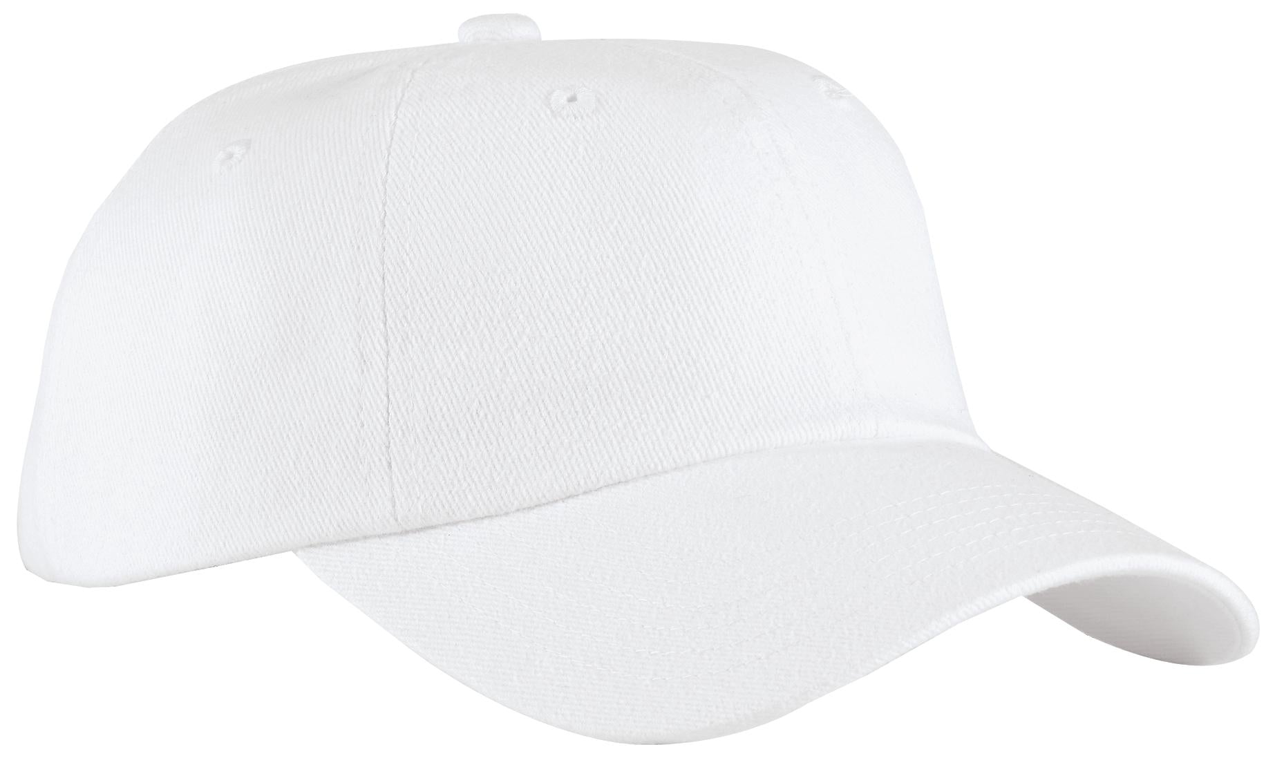 White Port Authority unstructured brushed twill cap with curved brim and adjustable strap, casual and comfortable headwear.