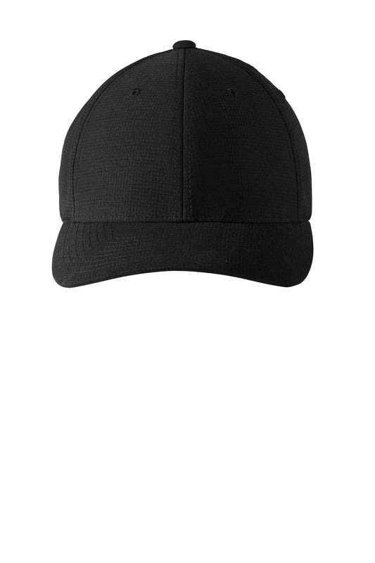Black Port Authority Flexfit 110 Performance Snapback Cap with front panel and adjustable snap closure.