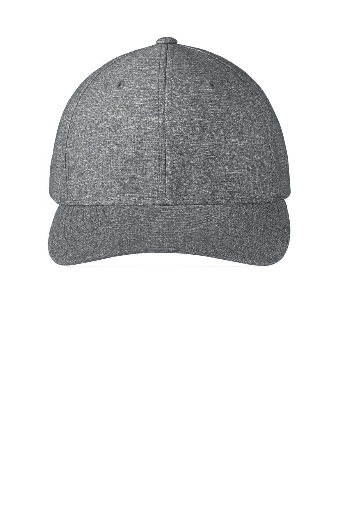 Port Authority Flexfit 110 Performance Snapback Cap in heather gray, shown from the full front view.
