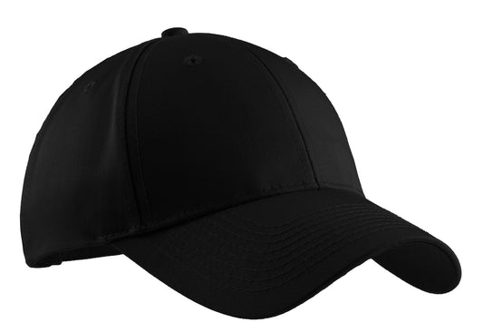 Black Port Authority Easy Care Cap with flat front design, made from durable, easy-care fabric.