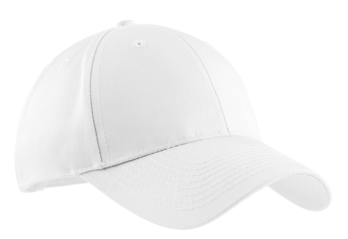 White Port Authority Easy Care Cap with flat front, adjustable strap, and breathable fabric for comfortable wear.