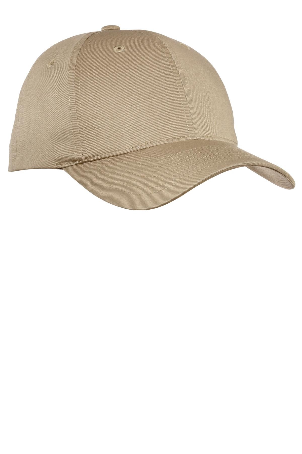 Khaki Port Authority ® Fine Twill Cap featuring a curved brim and adjustable strap, casual headwear for men and women.