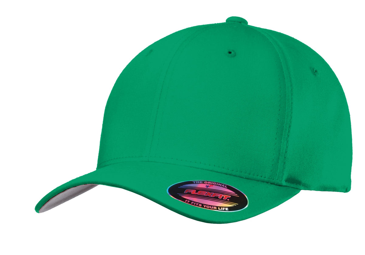 Port Authority Flexfit cotton twill cap in Kelly green, flat front design, adjustable fit, casual style.